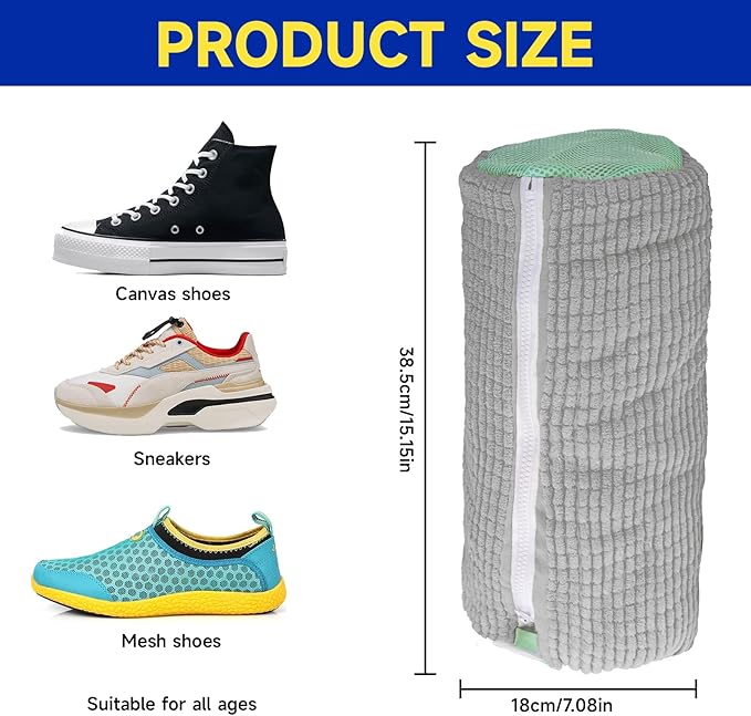 2 Packs Shoe Washing Machine Bag, Laundry Shoe Bag for Washer and Dryer, 360°All-Around Cleaning Sneakers, shoe bag Top Hidden Zipper，Reusable Sneaker Washing Machine Bag For All Shoe Types (Grey)