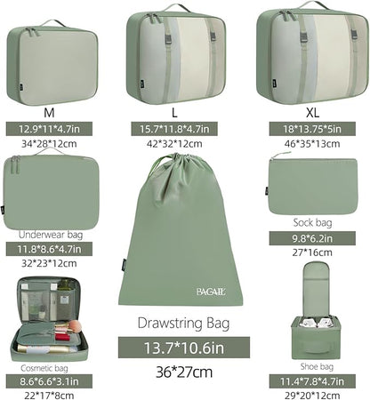 BAGAIL 8 Set Packing Cubes Luggage Packing Organizers for Travel Accessories-Matcha Green