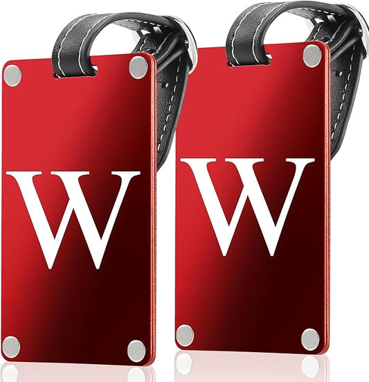 Premium 3-Layer Aluminum Luggage Tags by Fortuna - Easy to Claim, Laser-Engraved, Plastic-Free, and Eco-Friendly Luggage Tag Holders, 2-Pack, Red (W)
