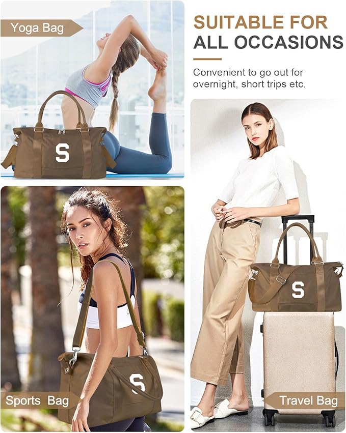 Birthday Graduation Gifts for Daughter,Initial Travel Duffel Bag Sports Gym Bag for Girls Teen Kids Birthday Gifts,Personalized Weekender Bag Carry On Tote Bags Cute Overnight Bag for Women(Brown, S)