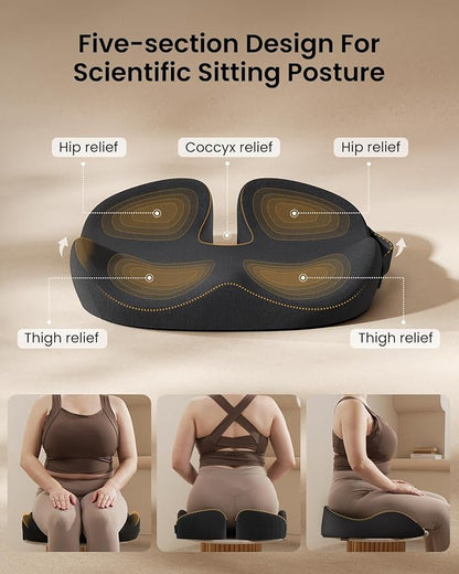 ProtoArc Extra Large Seat Cushions for Office Chairs, Ergonomic Memory Foam Seat Cushion for Home, Extra Cover, Car Seat Cushions for Driving, Pressure Relief Pad for Sciatica - Black