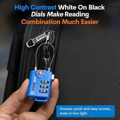 Bright Colors, TSA Approved Cable Luggage Locks 2 Pack Blue, Re-settable Combination with Alloy Body