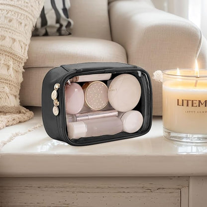 Pocmimut Small Makeup Bag,Clear Make Up Bag Organizer Carry-on Travel Essentials,TSA Approved Toiletry Bag Clear Cosmetic Bags for Women Men,Black