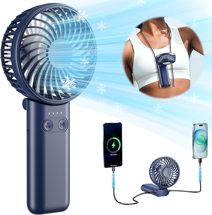HandFan Upgraded Handheld Fan, 5 Speeds Strong Airflow Hand Fan [Max 27 Working Hours], 180° Foldable Compact Design Personal Fan Handheld with Portable Power for Travel/Disney/Concerts/Women (Blue)