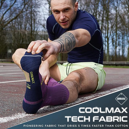 Compression Running Socks 3 Pairs, Cushion Crew Socks, Anti-Blister Moisture Wicking Athletic Hiking Basketball Socks