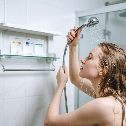 50 Sets Travel Size Toiletry Sets, Shampoo & Body Wash (0.35oz Each, 2-in-1 Toiletries Kit, White Tea Scent) – Individually Wrapped Hotel Amenity Packs for Guests, Airbnb, Vacation Rentals