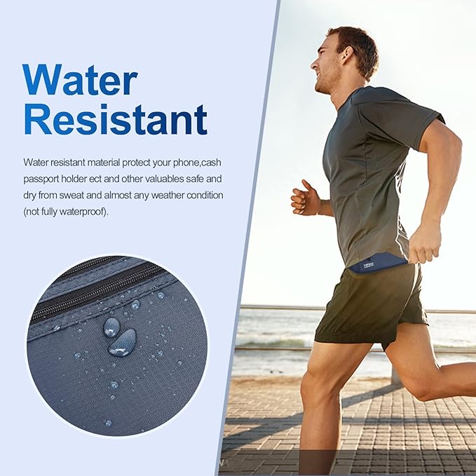 RFID Blocking Money Belt for Men Women, Slim Fanny Pack for Travel，Running,Conceal Waist Wallet for Passport Holder,Phone,Cash(Black Dark Blue)