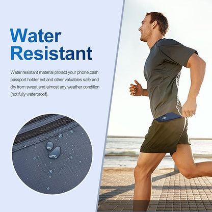 RFID Blocking Money Belt for Men Women, Slim Fanny Pack for Travel，Running,Conceal Waist Wallet for Passport Holder,Phone,Cash(Black Dark Blue)