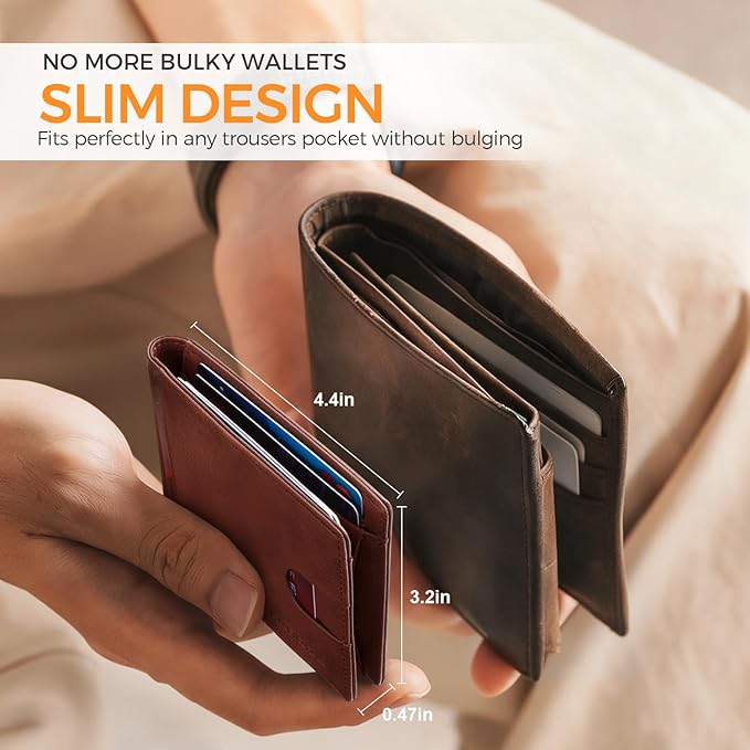 RUNBOX Money Clip Slim Wallets for Men RFID Blocking 11 Card Holder Minimalist Small Leather Bifold Men's Front Pocket Wallet Gift Box