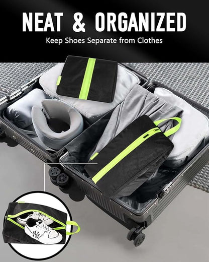 Smell Proof Shoe Bags for Travel-Soccer Cleat Bag Smell Proof with Active Carbon Fabric | Odor-Absorbing Water-Resistant Track Shoe bags for Sports (Black with Green, UP TO US14)