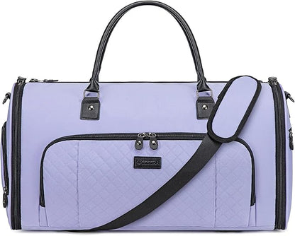 Garment Bag for Airplane Travel, Carry On Garment Duffle Bags for Women, 2 in 1 Travel Suit Bag with Shoes Compartment Carry on Bag Hanging Garment Bag Travel with Shoulder Strap,Purple
