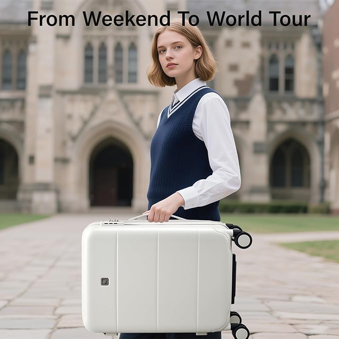 Hanke Expandable Carry On Luggage 22x14x9 Airline Approved, 20 Inch Hardside Luggage with Spinner Wheels, All-PC Hard Shell Carry-On Suitcase, Lightweight & TSA Approved (Smoke White, 46L)