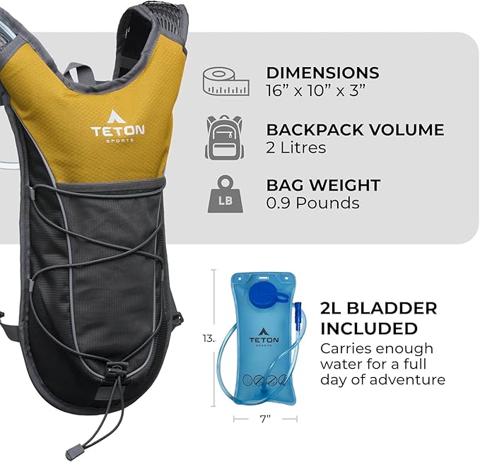Teton Oasis/Trailrunner Hydration Backpack – Lightweight Water Pack with 2L/3L Bladder for Hiking, Running, Cycling, Biking – 2L/18L/22L Sizes – Sewn-in Rain Cover – Fits Men and Women
