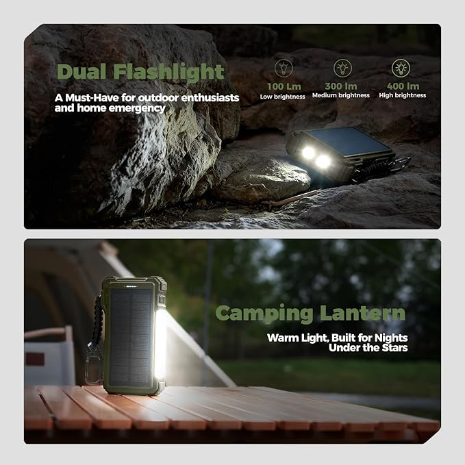 BLAVOR Solar Power Bank 20000mAh Built-in Cables, Wireless Charger for Apple Watch, 20W Fast Charging Battery Pack with USB C, Flashlight, Solar Charger for iPhone, iPad, iWatch, Samsung