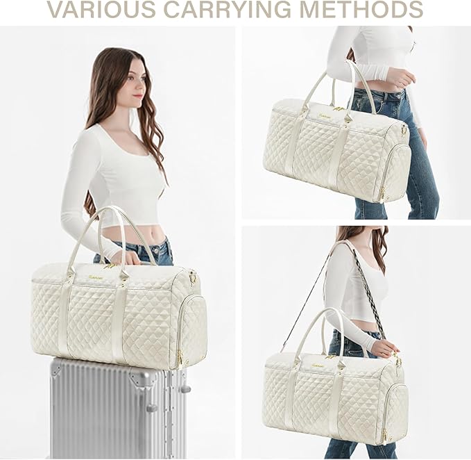 Duffle Bag for Travel,Personal Item Travel Bag with Toiletries Bags,Gym Bags for Men and Women with Wet Pocket & Shoes Compartment(White)