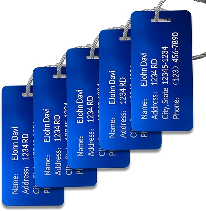 (5Pack Made in USA) Custom Personalized Luggage Tags-Customized Unique tag for Suitcase Backpack Travel,Bags (Blue (3.8×2))