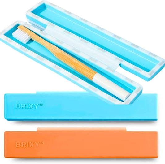 BRIXY Toothbrush Container, Silicone Travel Case, Portable Holder for Manual Toothbrushes, Bathroom, Camping, Vacation, Business Trip, Durable Silicone, Seals Magnetically, 2Pack