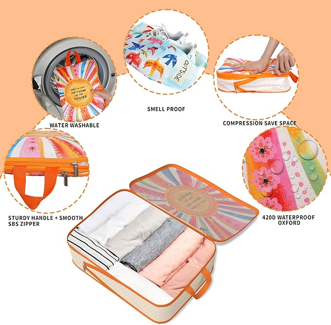Wpnchsdc Compression Packing Cubes for Travel, 8 Set Natural Life Luggage Organizers, Waterproof Expandable/Compression Bags Bohemia Travel Packing Cubes with Clear Toiletry Bag and Shoe Bag