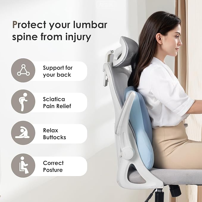 FLORICH 3 PCS Seat Cushion for Carseat Lumbar Support Pillow Car Neck Headrest Pillows Ultrathick Memory Foam Seat Pads Pressure Relief Back Cushion for Office Chair(Blue)