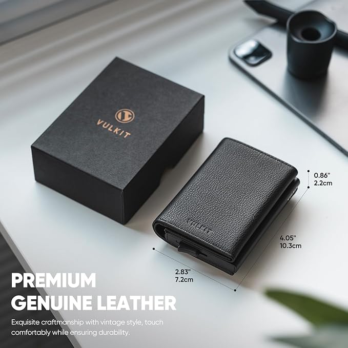 VULKIT Pop up Wallet Minimalist Cash Wallets RFID Blocking Leather Smart Credit Card Holder with Magnetic Closure for Men