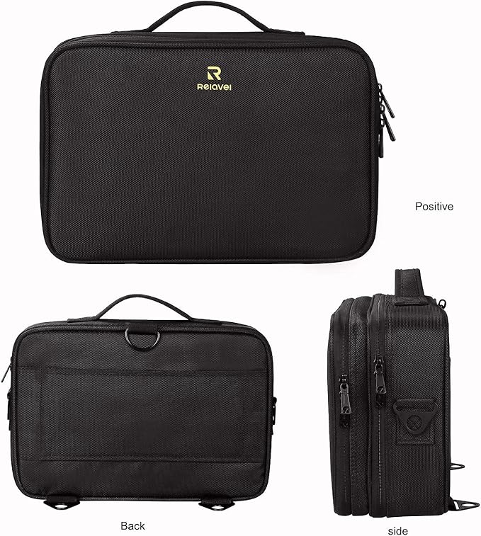 Relavel Travel Makeup Train Case Makeup Cosmetic Case Organizer Portable Artist Storage Bag with Adjustable Dividers for Cosmetics Makeup Brushes Toiletry (medium black)