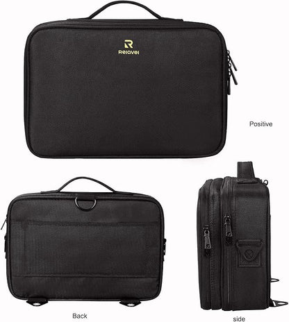 Relavel Travel Makeup Train Case Makeup Cosmetic Case Organizer Portable Artist Storage Bag with Adjustable Dividers for Cosmetics Makeup Brushes Toiletry (medium black)