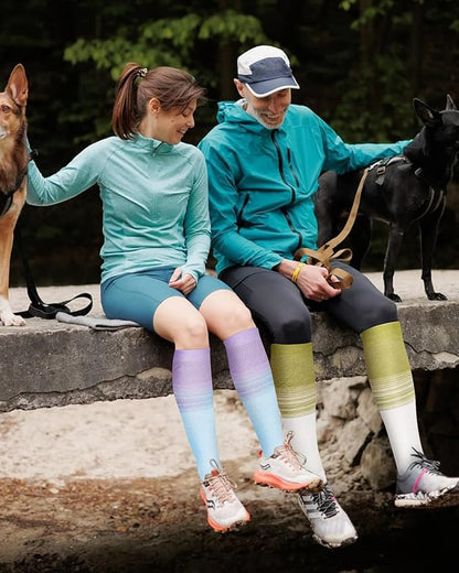 Bamboo Viscose Compression Socks for Women Men 2 Pairs 15-20mmHg Knee High Compression Socks Travel Nurse