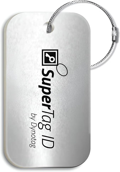 Dynotag® Sentry Series Solid Metal Web Enabled Smart Luggage Tag ID + Steel Loop, Anodized Aluminum with DynoIQ™ & Lifetime Recovery Service (Frost Silver)
