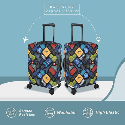 Explore Land Travel Luggage Cover Suitcase Protector Fits 18-22 Inch Case (Bon Voyage, S)