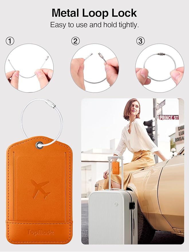 TopMade Smart Luggage Tag with Find My, Premium Leather Luggage Tags for Suitcase, Travel Bags, Backpacks, Anti-Lost Suitcase Tag Tracker for Travel with Privacy Name Card, Rechargeable