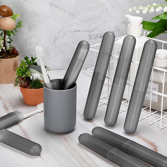 Sieral 90 Pack Travel Toothbrush Case Holder - Bulk Breathable Portable Toothbrush Storage Plastic Container for Home, Outdoor, Travel, Trip, Camping, 8 x 1.2 Inch (Gray)