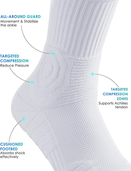 findway Compression Running Socks 3 Pairs, Anti-Blister Crew Socks All Day Dry Athletic Socks for Men and Women