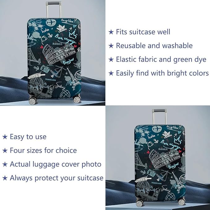 fancyfree Luggage Cover Washable Suitcase Protector Anti-scratch Suitcase cover (Travel Graffiti, XL(29"-32" luggage))