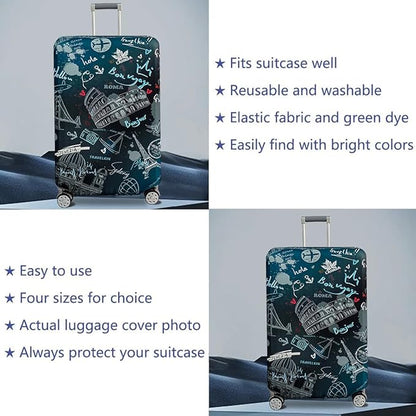 fancyfree Luggage Cover Washable Suitcase Protector Anti-scratch Suitcase cover (Travel Graffiti, S(18"-21" luggage))