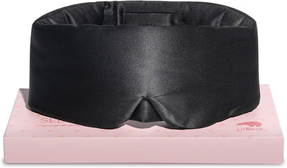 LitBear Silk Sleep Mask for Side Sleeper, Eye Mask Sleeping for Women Men 100% 22 Momme Pure Mulberry Silk, Face-Hugging Padded Eye Cover for Sleeping with Adjustable Band (Black)