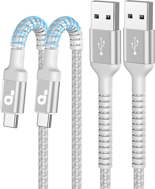 USB C Cable [2 Pack, 10FT], Long USB A to USB C Charger Cable, Type C Cable 3A Fast Charging Upgraded Extra Durable Braided USBC Cord for iPhone 17/16 15 Pro Max/Samsung Galaxy S23/LG and More-Silver