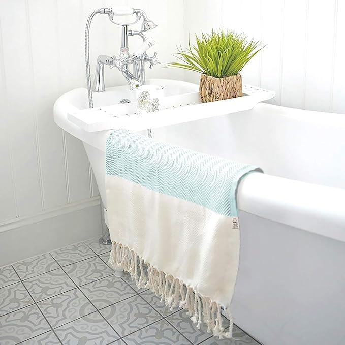Bazaar Anatolia Turkish Beach Towel 100% Cotton Bath Towels 71x39 Quick Dry Sand Free Lightweight Large Oversized Herringbone Teal Mint