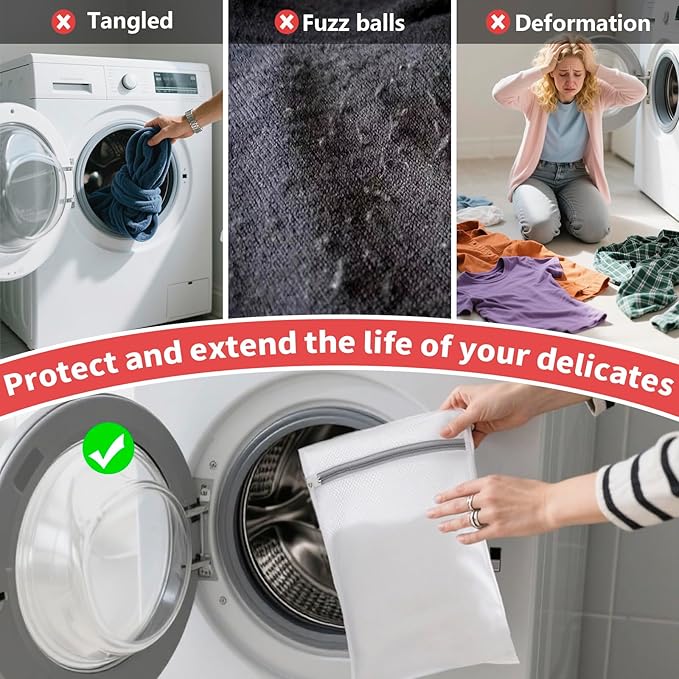 Laundry Bag Backpack with 3 Sizes Mesh Wash Bags and Shoulder Straps Foldable Clothes Hamper Bag with Drawstring Closure for College, Apartment, Laundromat (Red)