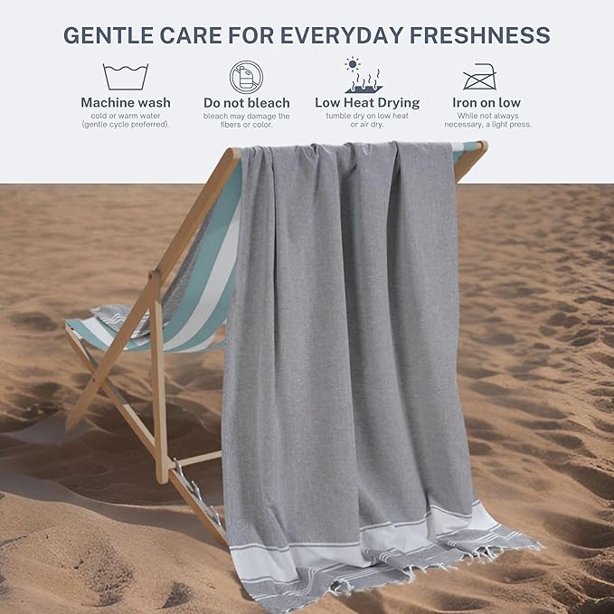 Cotton Turkish Beach Towel Towels Oversized 36"x72" Pool Absorbent Extra Large Quick Dry Sand Travel Towel (Grey, 4 Pack)