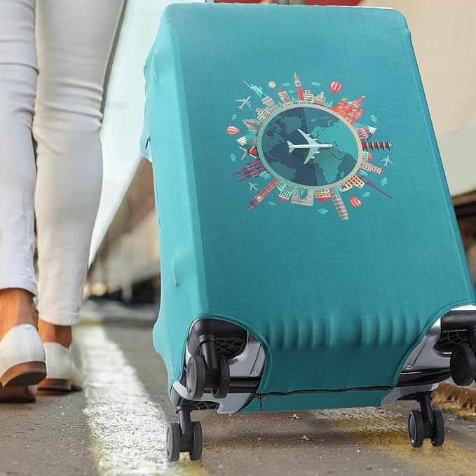 Sherr 3 Pieces Travel Luggage Cover Suitcase Protector Anti Scratch Suitcase Washable Baggage Covers(Travel Theme,S/Medium/L)