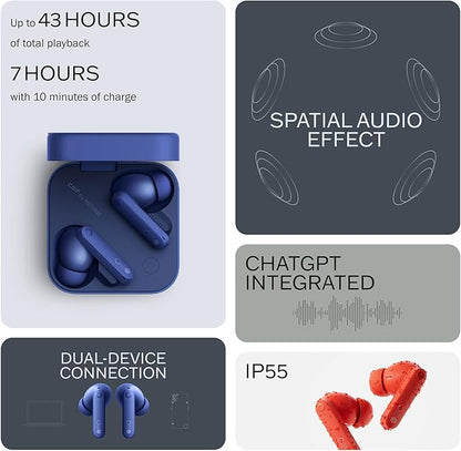 CMF Buds Pro 2 Wireless Earbuds with Smart Dial, 50dB Hybrid Noise Cancelling Earbuds Wireless Bluetooth 5.3, 11mm Bass with LDAC, 6 Hi-Res Audio Mics, 43H Playtime, Fast Charging Case, Blue