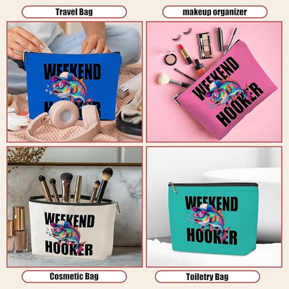 4 Pack Sarcastic Funny Summer Colorful Summer Fish Fishing Gifts Makeup Bag,Teacher Girl Trip Travel Essentials Cosmetic Bags for Women, Travel Toiletry Bag Graduation Birthday Girls Weekend Vacation