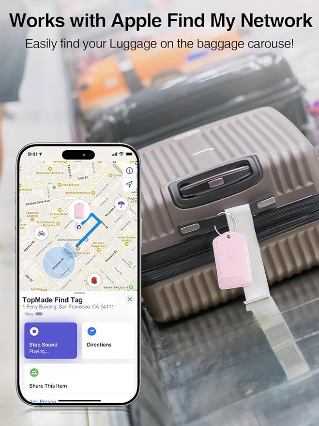 TopMade Smart Luggage Tag with Find My, Premium Leather Luggage Tags for Suitcase, Travel Bags, Backpacks, Anti-Lost Suitcase Tag Tracker for Travel with Privacy Name Card, Rechargeable