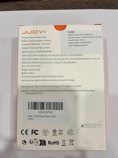 J2621 Power Bank Portable Charger 20000mAh 45W,PD 3.0 QC 4.0 Fast Charging Battery Pack with LED Display,2 USB-C, 2 USB-A for iPad, iPhone 16 15 14 13, Tablet, Galaxy, Samsung S24 S23,Google