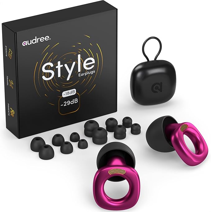 Audree Style Ear Plugs for Noise Reduction, Reusable High Fidelity Earplugs for Concerts, Musicians, Motorcycles, Study, Parent, Party, Flights & Sensitivity, 18-29dB Cancelling, Purple
