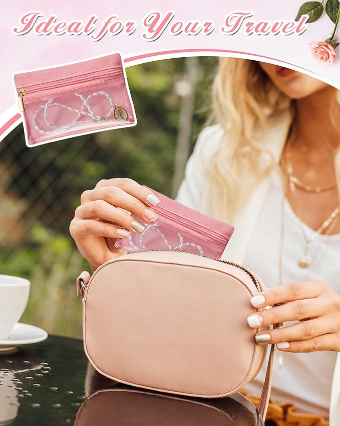 Uiifan Travel Jewelry Organizer Flannel Jewelry Bags Portable Jewelry Pouch with Zipper Pockets for Women Girl Gift