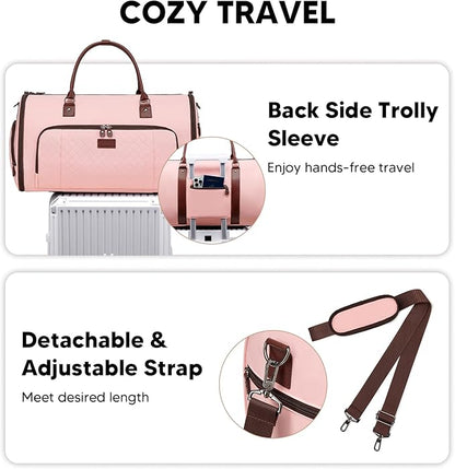 Garment Bag for Airplane Travel,Weekender Travel Bag for Women, 2 in 1 Convertable Garment Duffle Bag with Shoes Compartment Carry on Bag Hanging Garment Bag Travel with Shoulder Strap,Pink