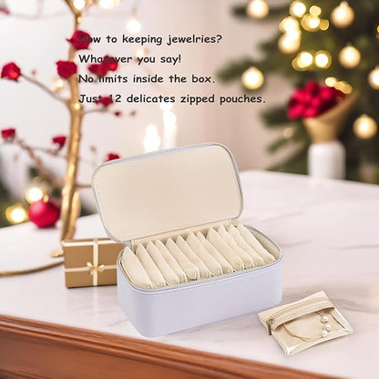 Vlando Travel Jewelry Box Organizer - 12 Small Velvet Zipped Pouches Pockets for Jewelries Necklaces Rings Earrings Sorting Storage, Lilac Purple