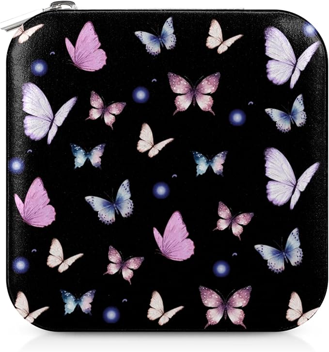 Colorful Butterfly Leather Jewelry Boxes, Black Mini Travel Jewelry Case Organizer, Dark Romance Jewelry Organizers and Storage with Mirror, Christmas and Birthday Present for Women's and Girls