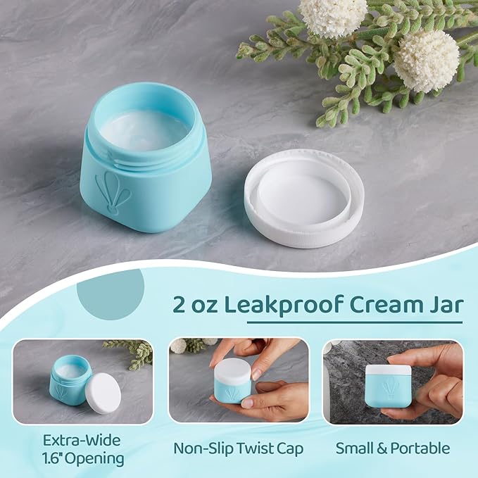 INSFIT 8 Pack Silicone Travel Bottles & Cream Jars with Toiletry Bag, 3oz Leakproof Containers & 2oz Jars with Waterproof Labels, BPA-Free Squeezable Toiletries Set for Shampoo, Lotion, Cosmetics